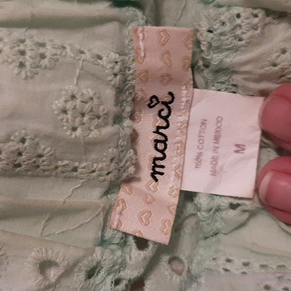 mint green off the shoulder crop top floral eyelet design half sleeve medium - Picture 2 of 4